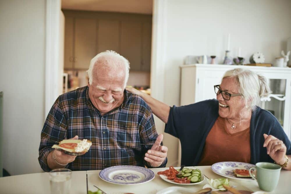 Close up of a senior couple having breakfast