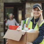 Shot of a Caucasian mature woman delivering groceries in Northumberland.